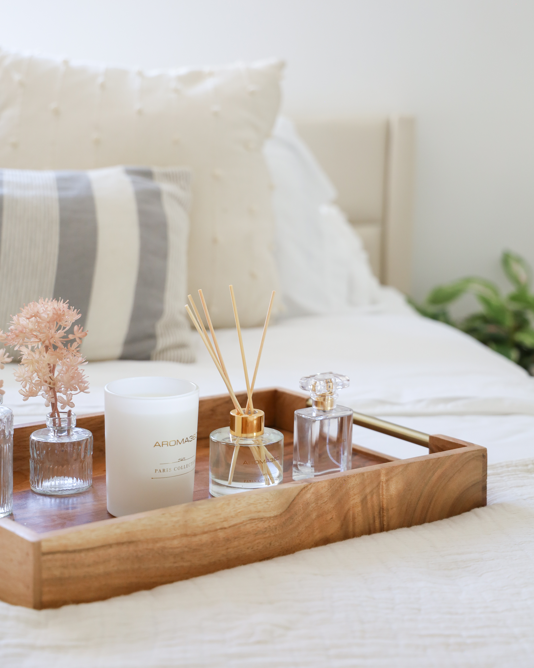 Paris Collection Set - Gift Set with 14oz Candle, Reed Diffuser, and Room Spray - White and Gold - Elegant Aroma for Home & Relaxation